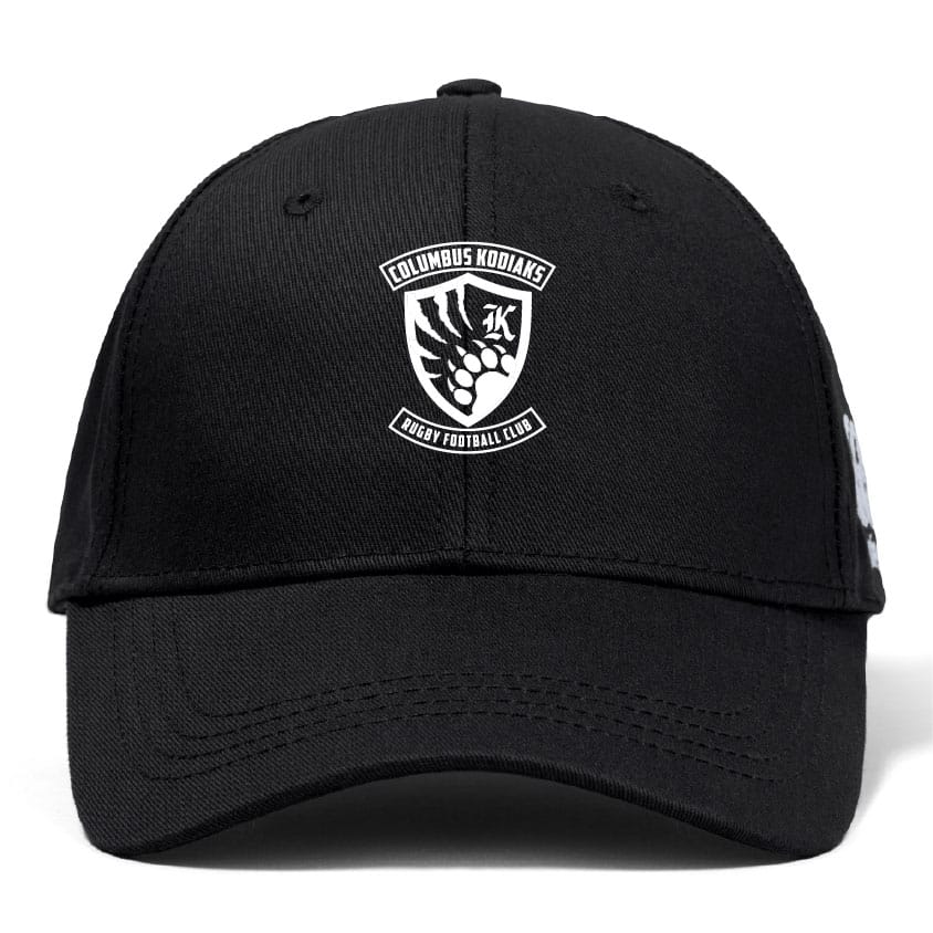 The Columbus Kodiaks Flexfit Drill Cap by EMB Canterbury features the rugby club’s embroidered logo on the front in black.