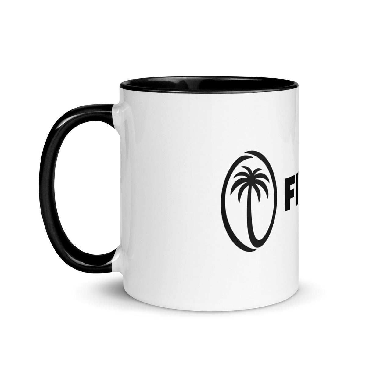 A black and white Fijiana Mug with the word florida on it, made by PF.