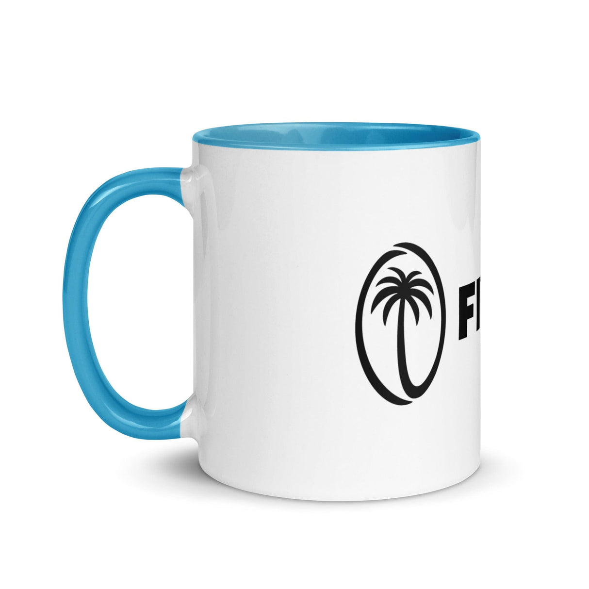 a blue and white Fijiana Mug with the word florida on it, manufactured by PF.