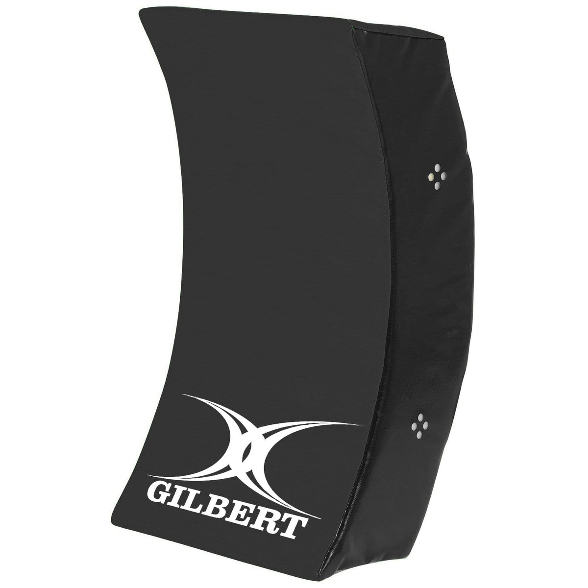A Gilbert Rugby Black Curved Wedge case with a white logo on it.