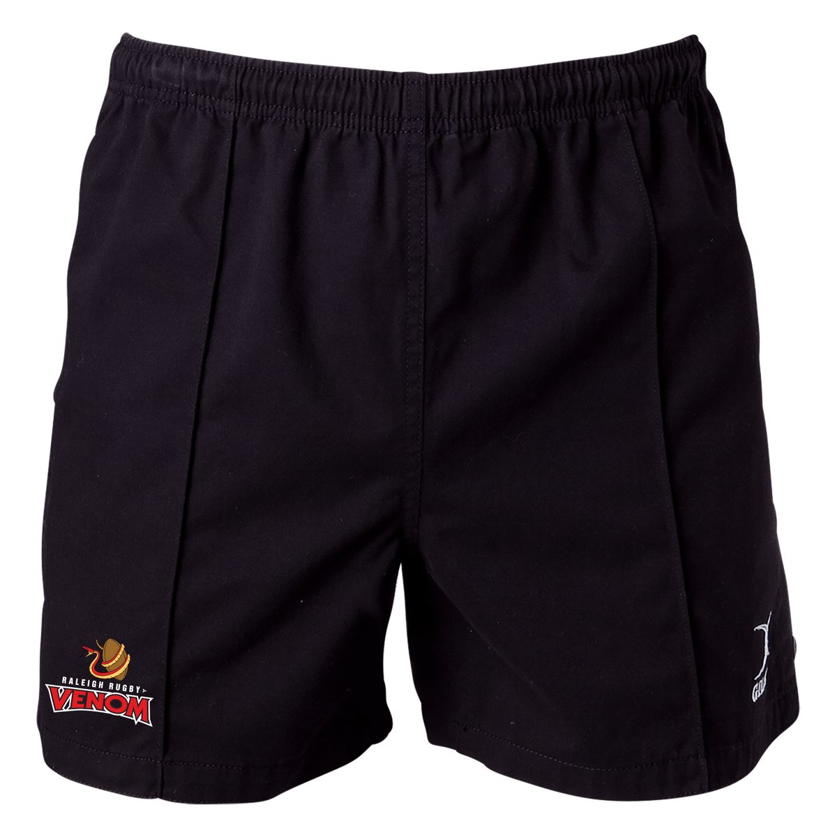 A Raleigh Rugby Venom Gilbert Kiwi pro Short with a basketball logo on the side.