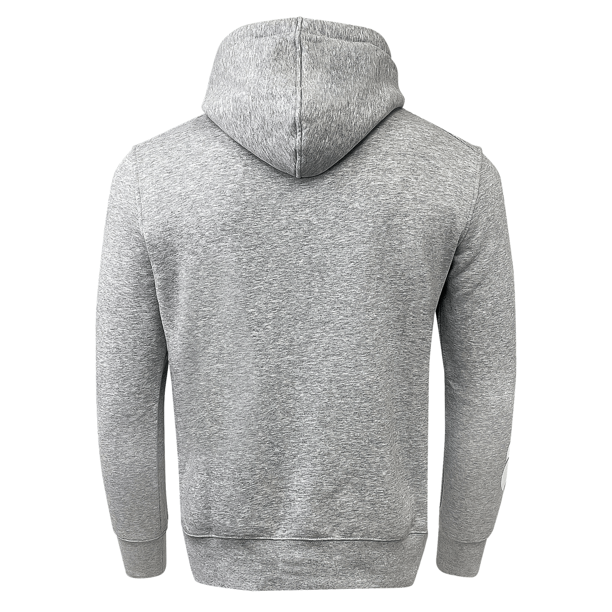 Back of long sleeve pullover gray hoodie.