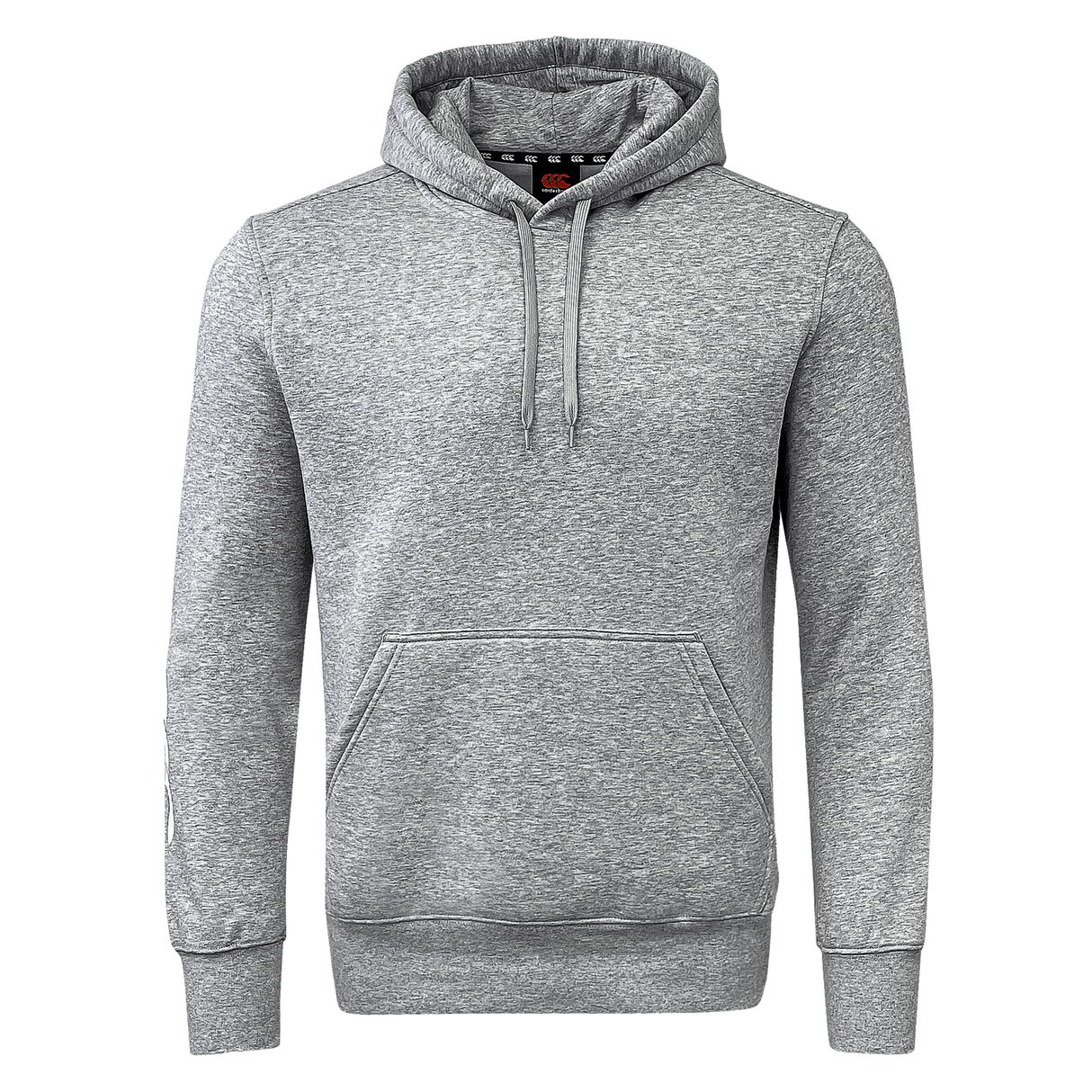 Gray pullover hoodie with double front pocket.