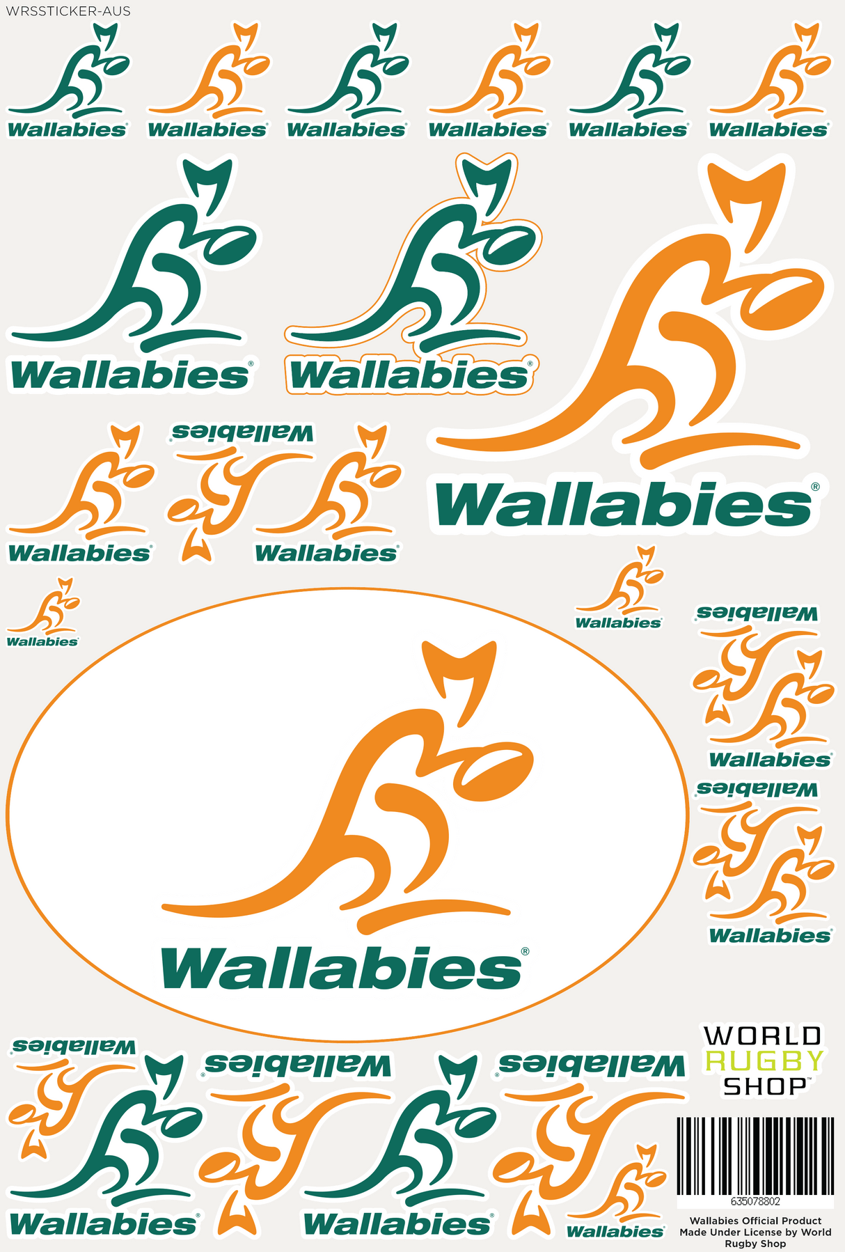 Wallabies stickers on a sheet.