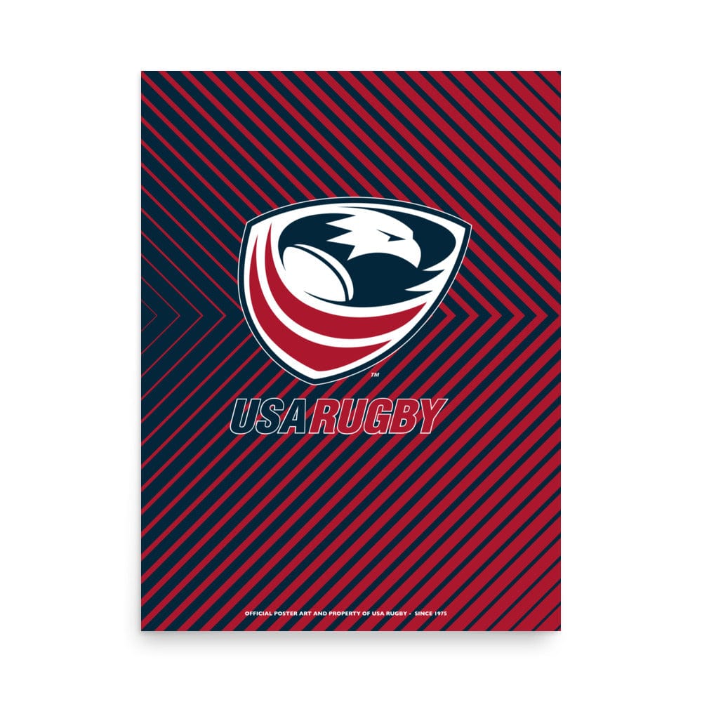 Poster with red and blue herringbone background and large USAR logo in the center.