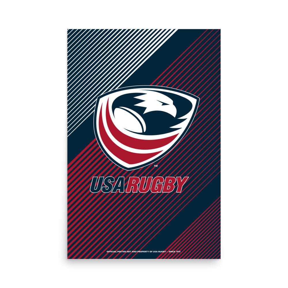 poster with diagonal red, white and blue stripes and a large USAR logo in center.
