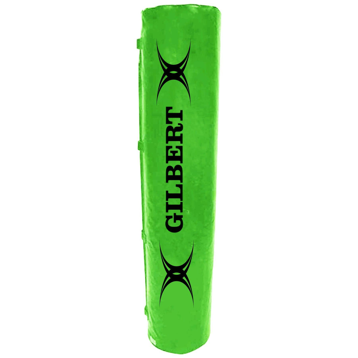 a Gilbert Club Green Round Rugby Goal Post Pad with a black logo on it.