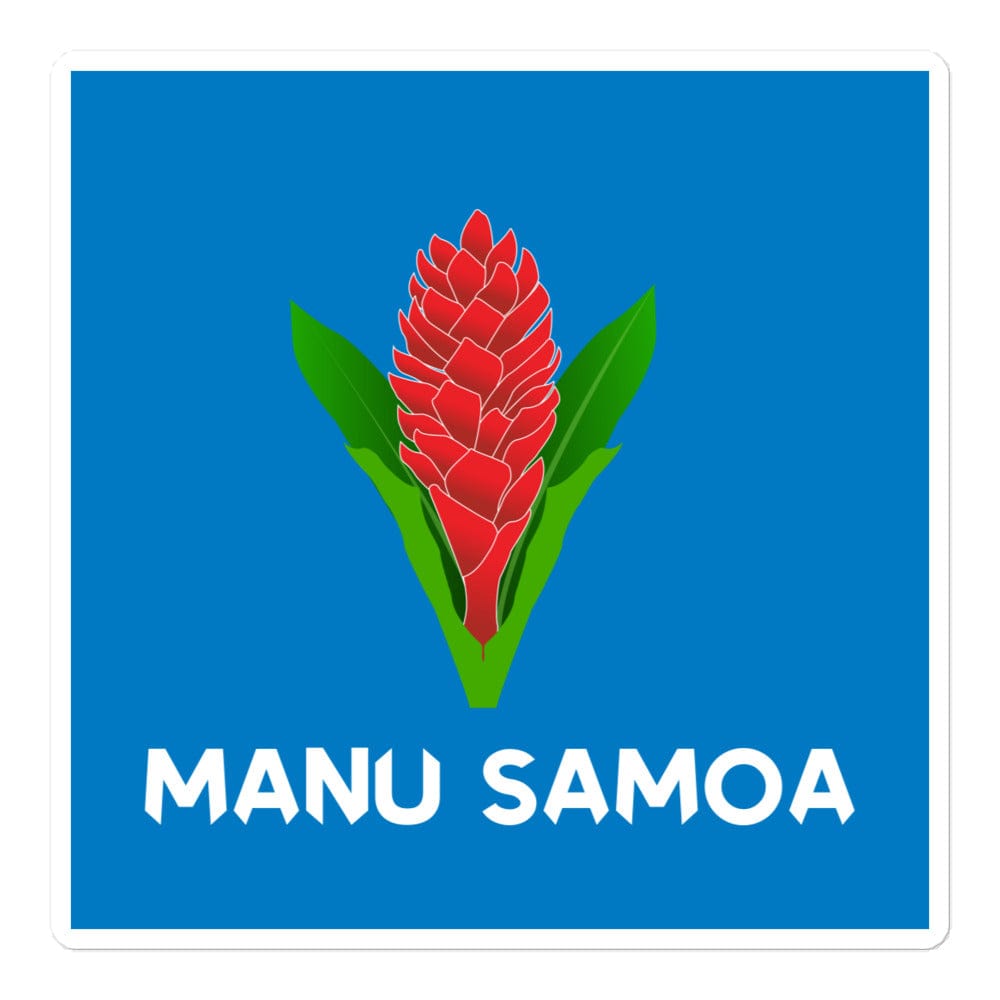Blue, square sticker with manu samoa logo.