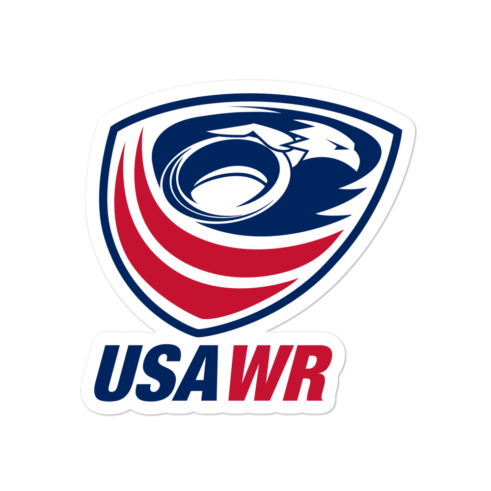 The USA Wheelchair Rugby Stickers logo on a green background.