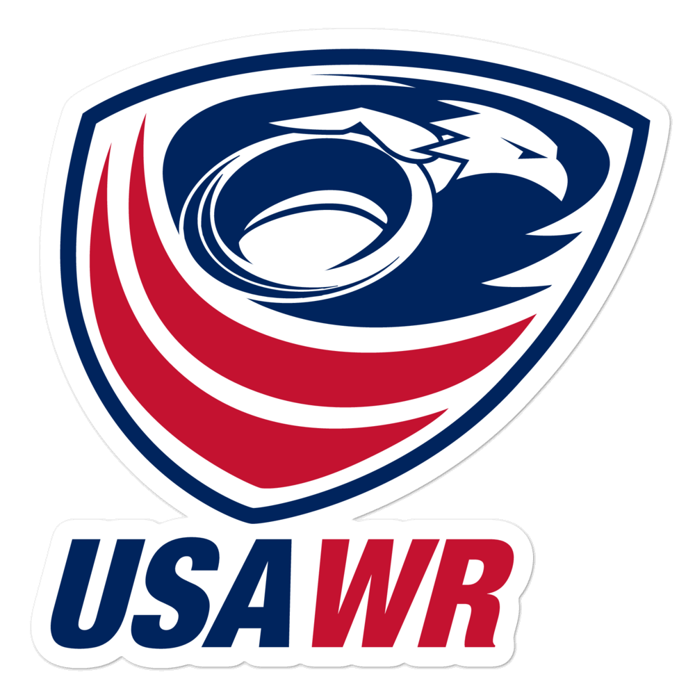 The USA Wheelchair Rugby Stickers logo on a green background.