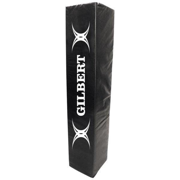 a Gilbert Elite Black Square Rugby Post Pad with a white logo on it.