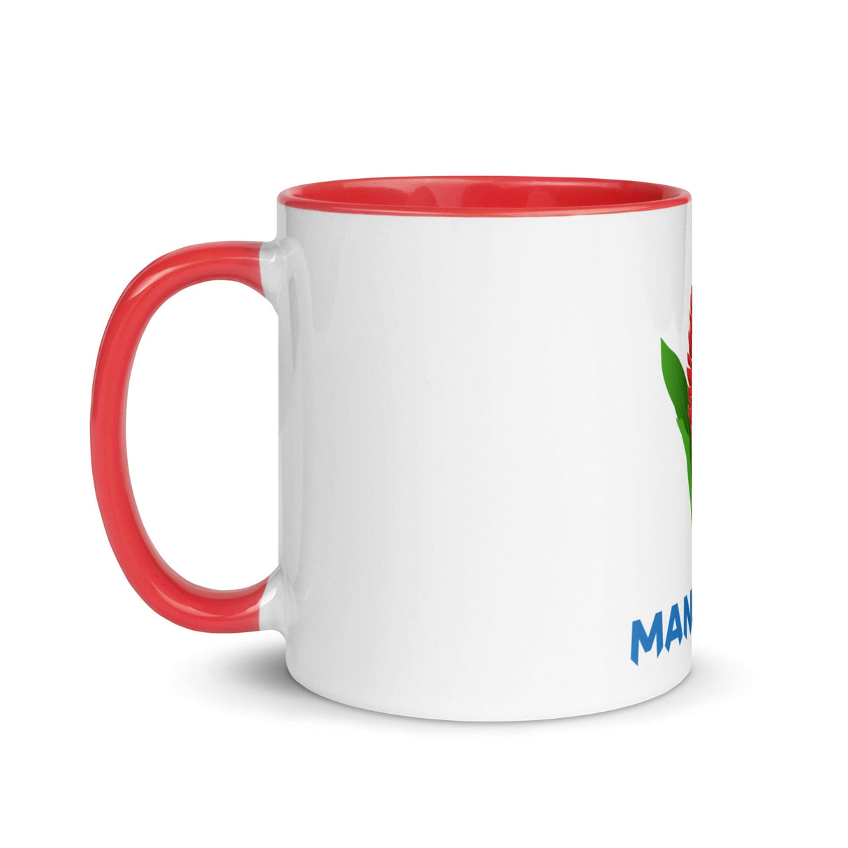 A red and white PF LIC Manusina Rugby Mug.