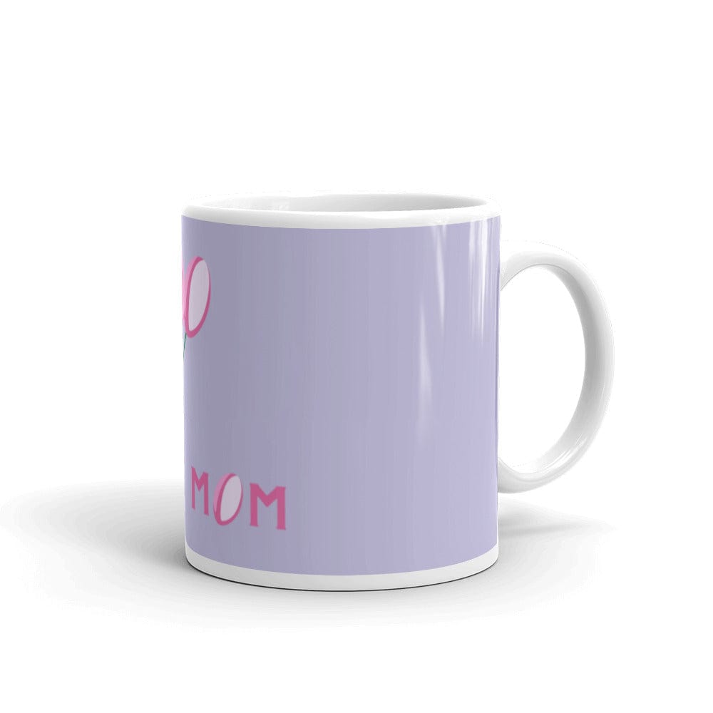 Side view of lavender ceramic mug with a white handle.