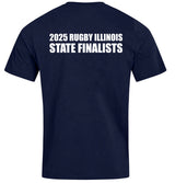 The WRS Canterbury Naperville Crusaders State Finalist Club Plain Tee features a navy blue design with "2025 RUGBY ILLINOIS STATE FINALISTS" in bold white text on the back, custom made for the team.