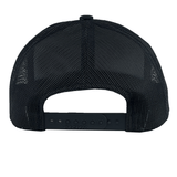 A rear shot of the Augusta Sportswear Trucker Snapback Braid Cap showcases a black mesh pattern and an adjustable snapback closure, made from a cotton blend with pro-stitched detailing.