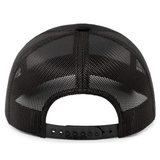 Back view of the Trucker Snapback Braid Cap by Augusta Sportswear, a stylish black mesh hat made from a cotton blend, with an adjustable snapback closure.