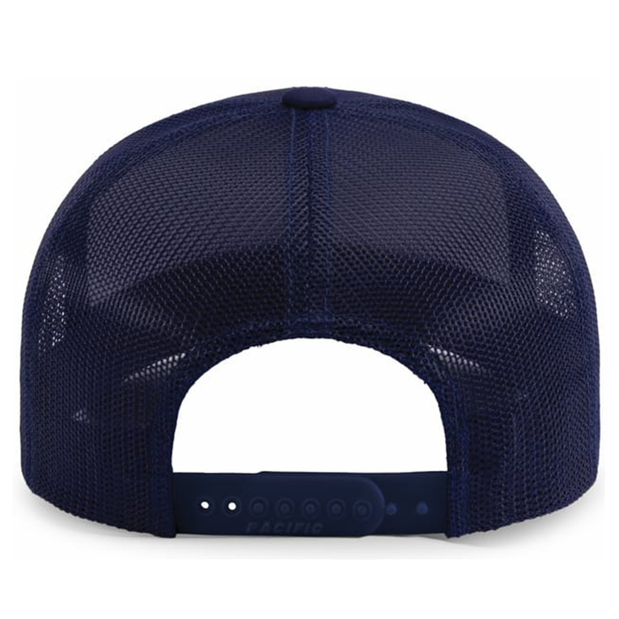 Back view of the EMB Augusta USA Rugby Elevated Eagle Braid Trucker Cap, featuring breathable navy mesh and an adjustable snapback—ideal for fans wanting a comfortable fit.