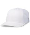 Augusta Sportswear White Trucker Snapback Cap with a solid front panel and mesh back panels on a white background.