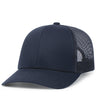 Navy blue Augusta Sportswear Trucker Snapback Cap with a solid front and trucker mesh panels, displayed on a white background.