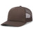 Brown Augusta Sportswear Trucker Snapback Cap with a solid front and mesh back on a white background.
