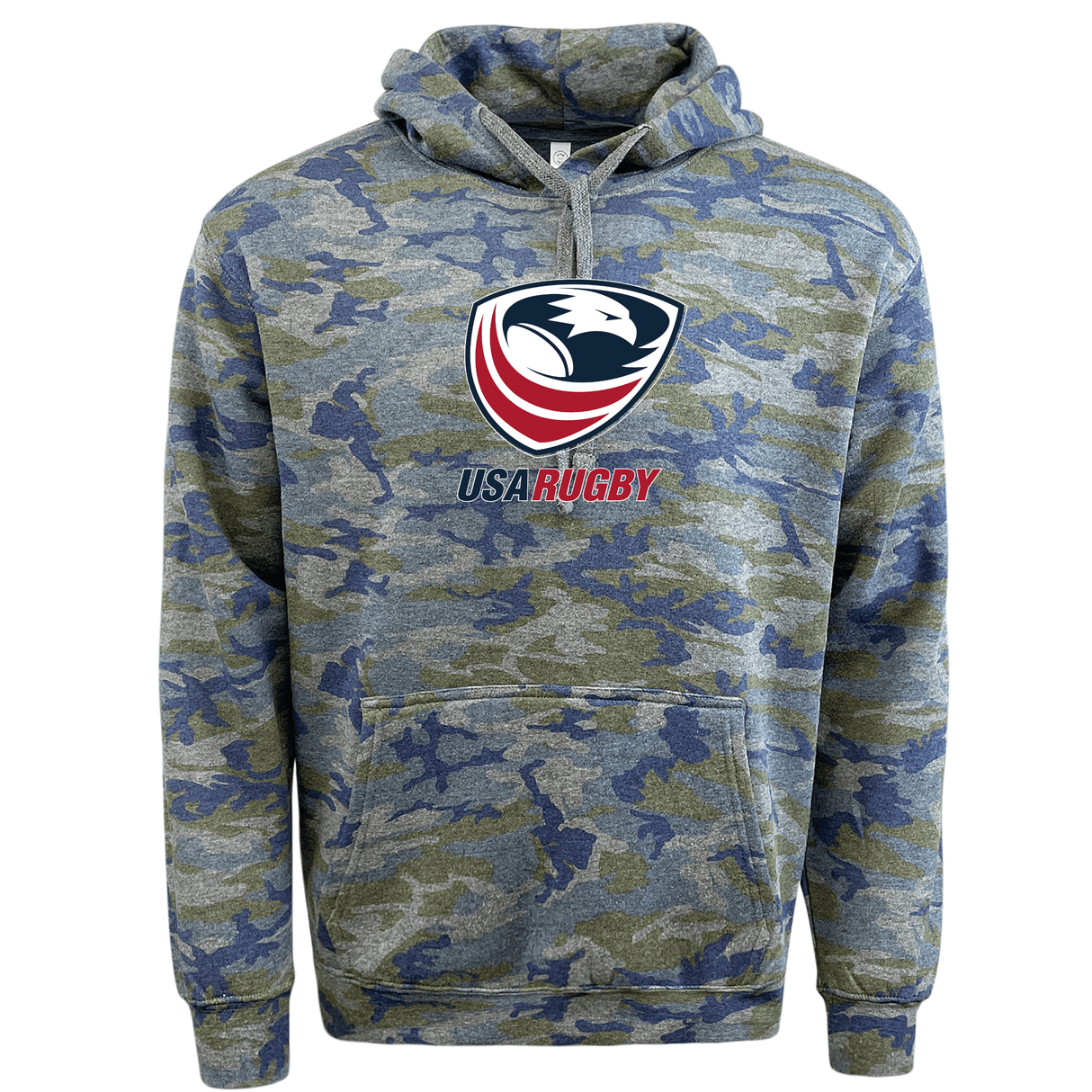 Camofloage hoodie with USAR crest logo on front.