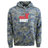 The WRS LAT USA Rugby Camo Edition Throwback Logo Hoodie features a blue and green camo print, bold red X on the chest, "USA RUGBY" text, and a unisex fit for standout style and comfort.