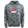 The WRS LAT USA Rugby Camo Edition Throwback Logo Hoodie features a blue and green camo print, bold red X on the chest, "USA RUGBY" text, and a unisex fit for standout style and comfort.