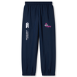 The Girls Rugby Cuffed Hem Stadium Pant by EMB Canterbury features an elastic waistband, cuffed hem, and white/pink logos—ideal for stadium wear or training.