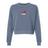 The EMB S&S Activewear Women’s USA Rugby Throwback Mid-Length Crewneck Sweatshirt features “USA RUGBY” text and a red eagle graphic on cozy blue fleece.