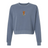 The EMB S&S Activewear Women's USA Rugby Heritage Mid-Length Crewneck Sweatshirt is a blue fleece featuring a small embroidered eagle and "USAFRU" text on the chest, inspired by classic rugby sweatshirt style.