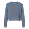 The EMB S&S Activewear Women's USA Rugby Heritage Mid-Length Crewneck Sweatshirt is a blue fleece featuring a small embroidered eagle and "USAFRU" text on the chest, inspired by classic rugby sweatshirt style.