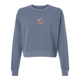 The EMB S&S Activewear Women's USA Rugby Mid-Length Crewneck Sweatshirt is a blue heavyweight fleece, featuring the USA Rugby logo and text centered on the chest for ultimate comfort.