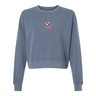 The EMB S&S Activewear Women's USA Rugby Mid-Length Crewneck Sweatshirt is a blue heavyweight fleece, featuring the USA Rugby logo and text centered on the chest for ultimate comfort.