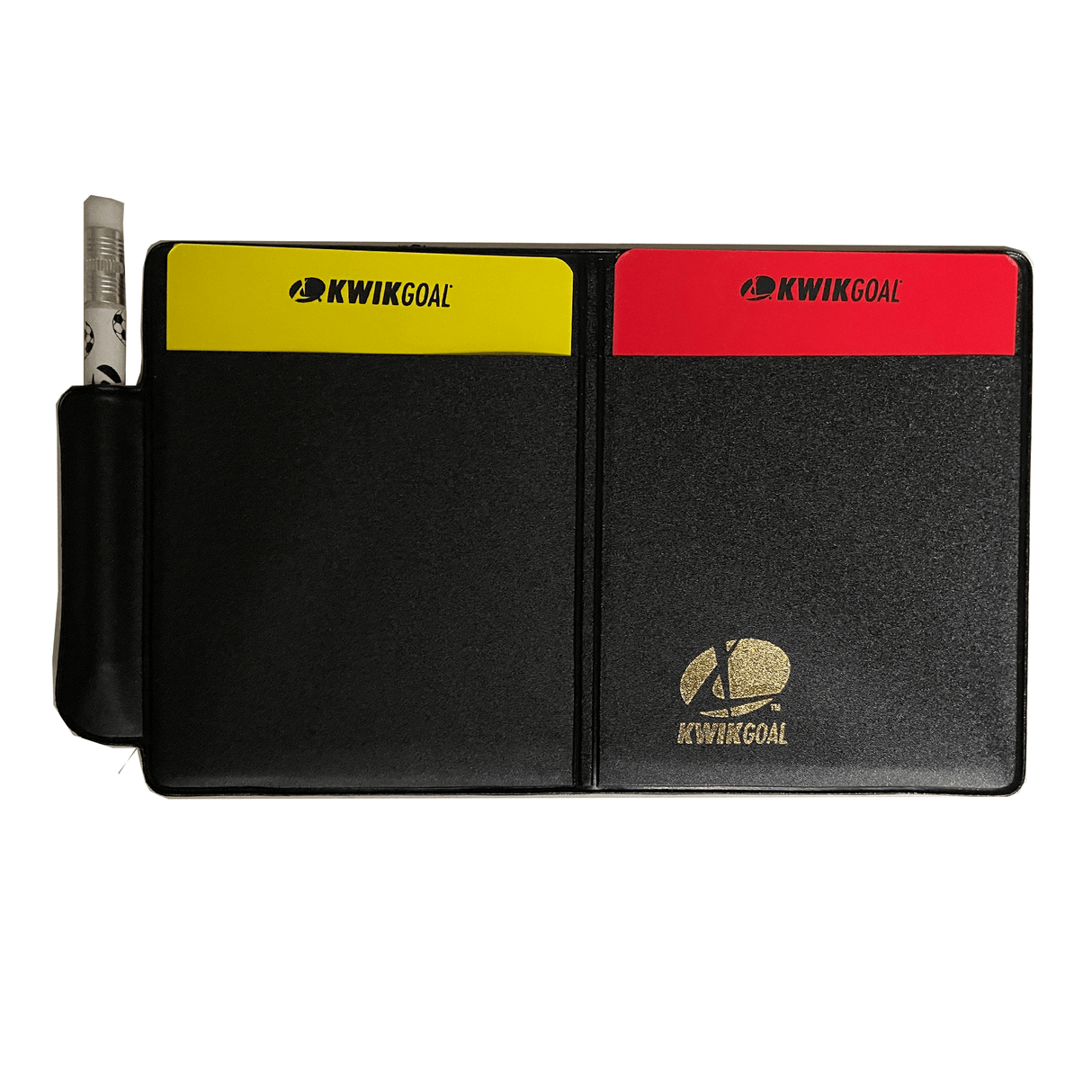 A Kwik Goal Stock Referee Wallet with a pen in it.