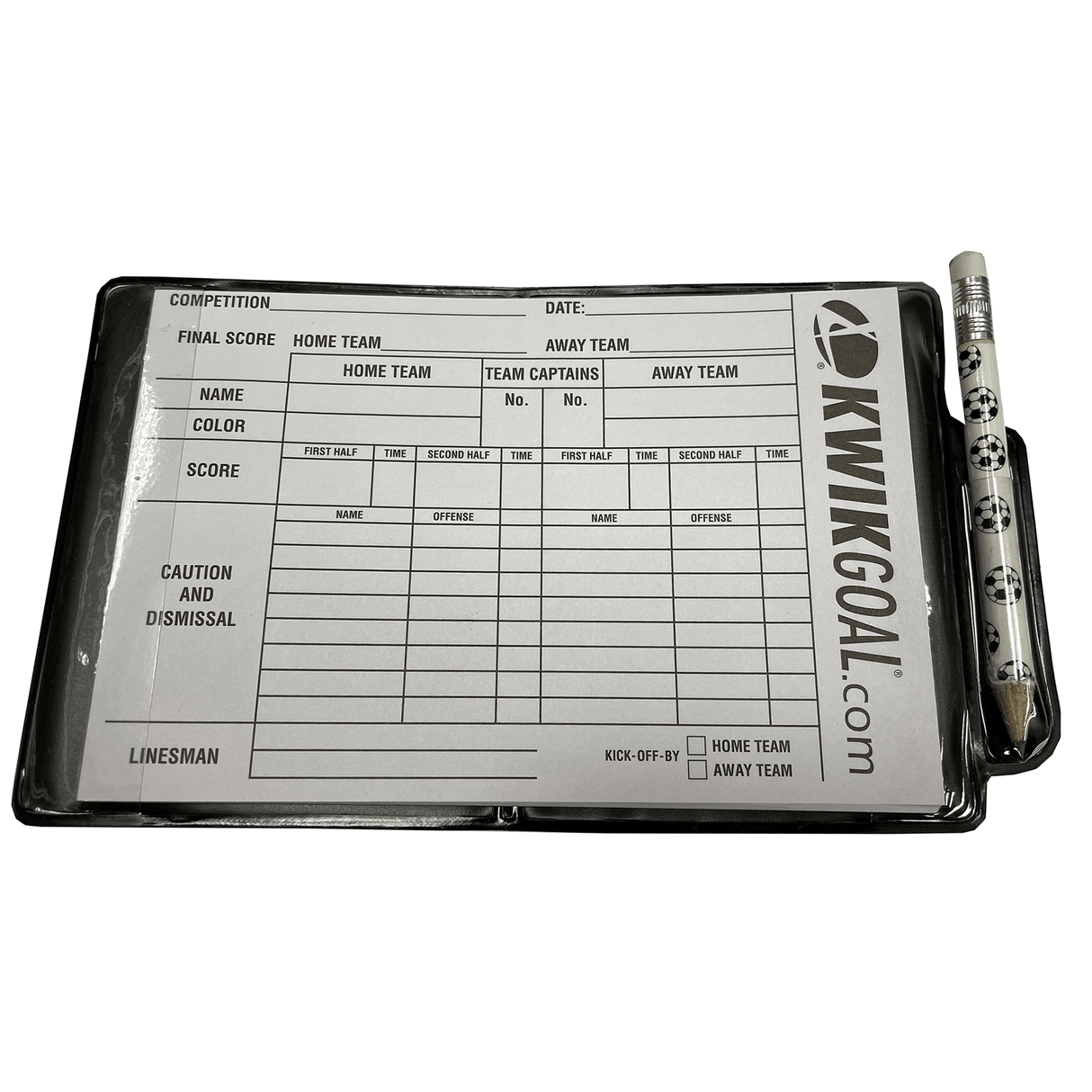 A Kwik Goal Stock Referee Wallet with a pen on top of it.