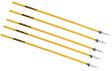 Five Kwik Goal Yellow Rugby Coaching Sticks, each featuring metal spikes at the ends, are arranged diagonally on a white background—essential training equipment for agility drills.