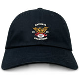 The EMB S&S Activewear Atlanta Old White Rugby Champs Adult Low-Profile Cotton Twill Dad Cap sports an embroidered "National Champions 2025" emblem with a winged logo and rugby ball—perfect for true fans.