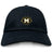 The Monarch Rugby Club Adult Low-Profile Cotton Twill Dad Cap by EMB S&S Activewear features a black cotton twill build with a gold "M" logo and embroidered "Monarch Rugby" text above and below the letter in an oval.