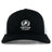 The Fortivus Academy Retro Trucker Cap by EMB S&S Activewear features a black and white design, an embroidered “Fortivus Academy” logo with lion and laurel wreath on the front, and an adjustable snapback closure.