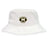 The Monarch Rugby Club Crusher Bucket Cap by EMB S&S Activewear is a white cotton twill hat with sun protection, featuring a black and gold oval "Monarch Rugby" logo with a bold "M" in the center.