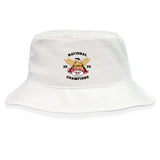The Atlanta Old White Rugby Champs Crusher Bucket Cap by EMB S&S Activewear features "National Champions 2025" embroidery with a stylized eagle and red, black, and gold accents—ideal for stylish sun protection.