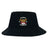 The Atlanta Old White Rugby Champs Crusher Bucket Cap by EMB S&S Activewear is a black cotton hat with an embroidered "National Champions 2025" logo, including a stylized eagle and red, white, and gold accents for sun protection at outdoor events.
