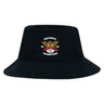 The Atlanta Old White Rugby Champs Crusher Bucket Cap by EMB S&S Activewear is a black cotton hat with an embroidered "National Champions 2025" logo, including a stylized eagle and red, white, and gold accents for sun protection at outdoor events.