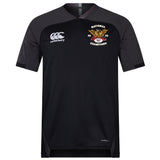 The Atlanta Old White Rugby Champs Vapodri Evader Jersey by EMB Canterbury is a black short-sleeve jersey with the white Canterbury logo, a "National Champions 2023" emblem, and VapoDri tech for comfort.
