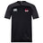 The Guilford College Vapodri Evader Jersey by EMB Canterbury is a black short-sleeve rugby jersey featuring "Canterbury" and "Quaker Rugby" chest logos, a V-neck, subtle paneling, and VapoDri finish for added comfort.