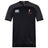 The Lincoln Wolves Vapodri Evader Jersey by EMB Canterbury is black and dark grey with short sleeves, features moisture-wicking fabric, and displays Wolves logos on the chest.