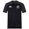 The Fortivus Academy Vapodri Evader Jersey by EMB Canterbury is a black short-sleeve rugby top with left-chest Canterbury and right-chest Fortivus logos, plus moisture-wicking tech to keep you dry and comfortable during matches.
