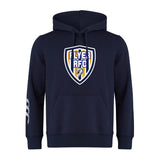 Navy blue Franklin County High School Rugby Club Hoodie by WRS Canterbury featuring an eagle crest, "Flyer RFC" logo on the chest, and three white stripes on the left sleeve.