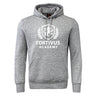 The Fortivus Academy Club Hoodie by Canterbury from WRS Canterbury is a grey, rugby-inspired hooded sweatshirt with a front pocket and "Fortivus Academy" plus crest logo printed in white on the chest.