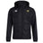 The Monarch Rugby Club VapoShield Full Zip Rain Jacket by EMB Canterbury is black with a front zipper, white Canterbury logo on the right chest, gold and black "M" emblem on the left, and features water resistant VapoShield technology.